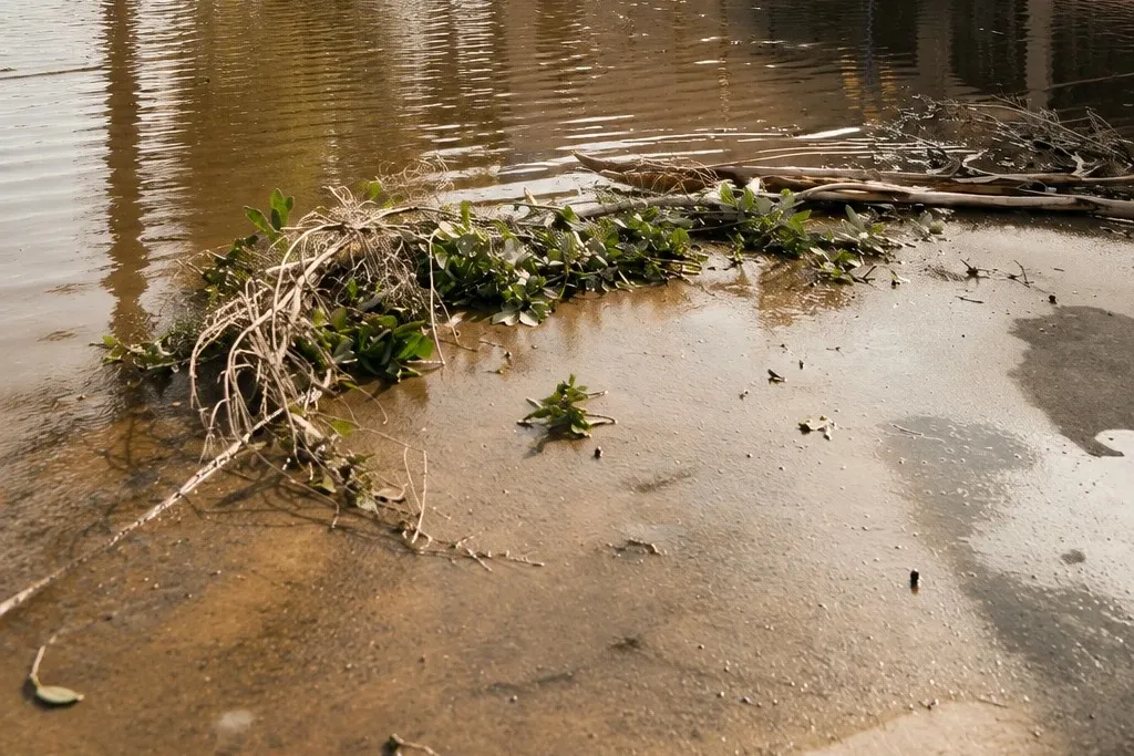 Storm water and debris after a heavy monsoon rain